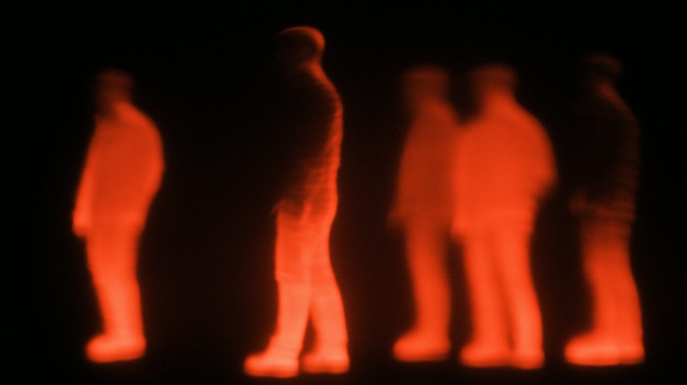 Thermal image of a line of people