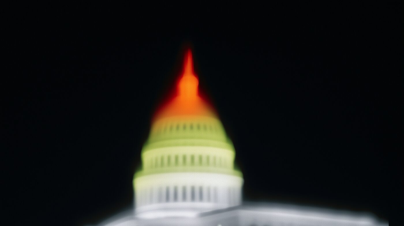 Thermal image of a capitol dome at night