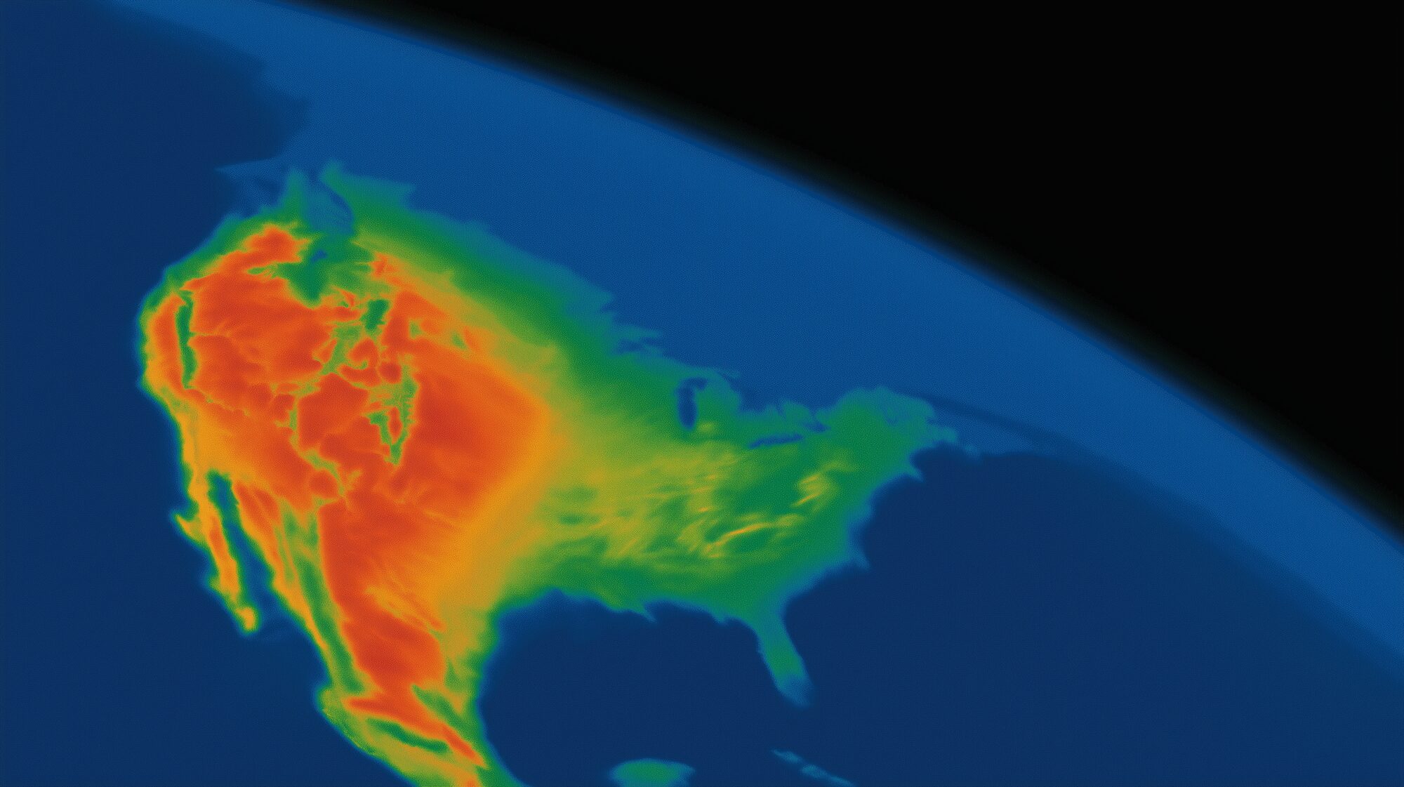 Thermal heat map of a continent seen from orbit